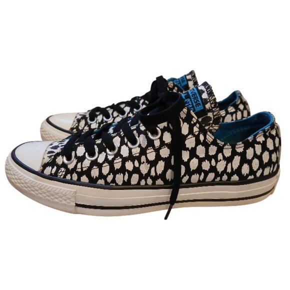 CONVERSE All-Stars Black & White (with turquoise trim) Artistic Sneakers - Picture 4 of 14